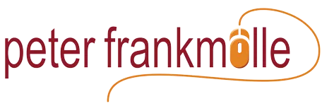 Logo bestehend aus dem Namenszug Peter Frankmölle in dem das ö als Computer-Maus dargestellt wird.